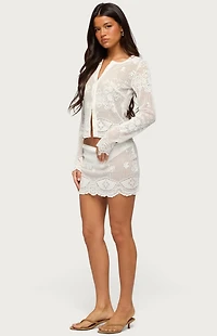 Edikted Rusa Button Up Sheer Crochet Top