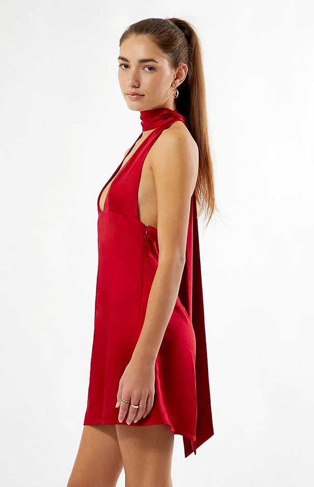 beverly and beck satin halter mini dress Beverly and Beck Sarah Tie Back Halter Mini Dress