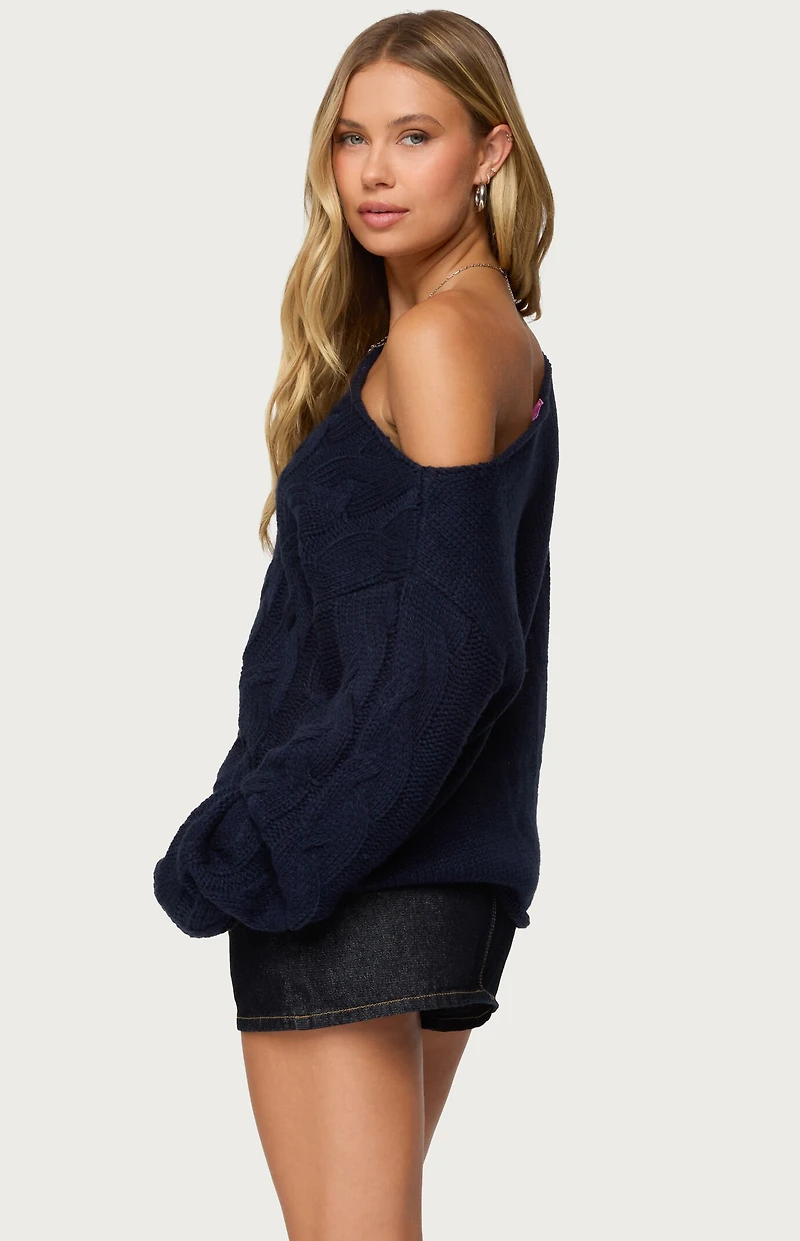 Edikted Nellie Off Shoulder Cable Knit Sweater