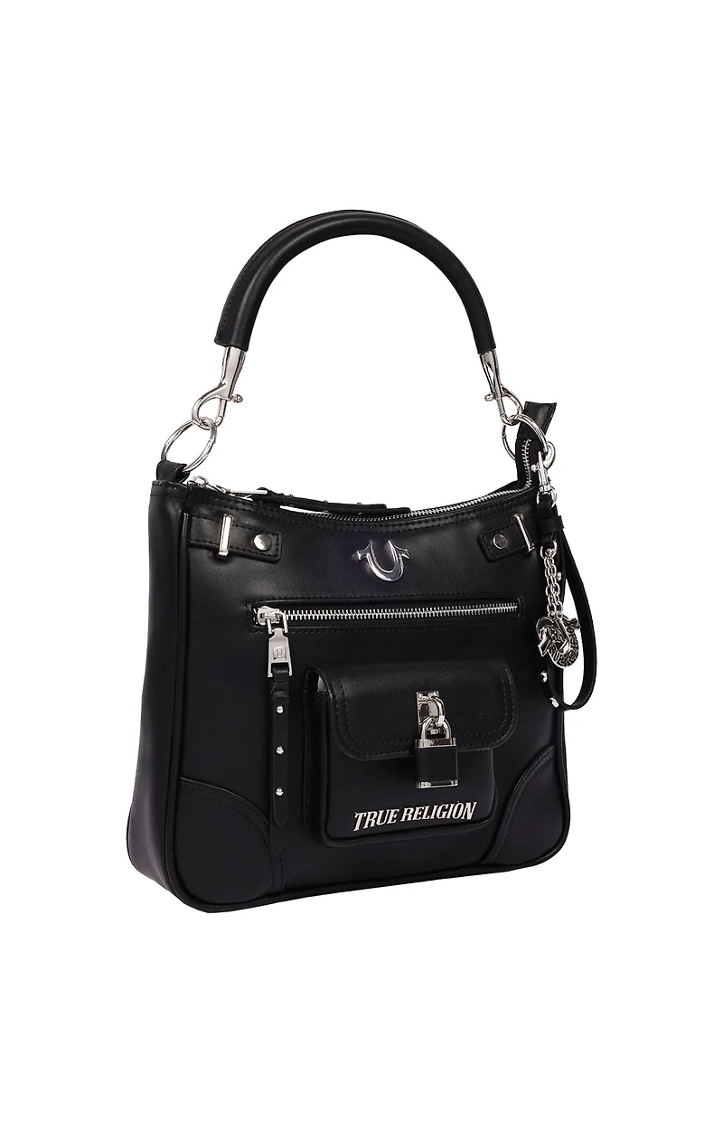 True Religion Black Moto Zip Hobo Bag