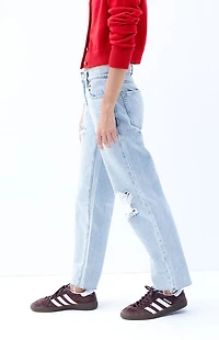 Pacsun '90s Straight Leg Jeans Stretch Ripped Light Indigo