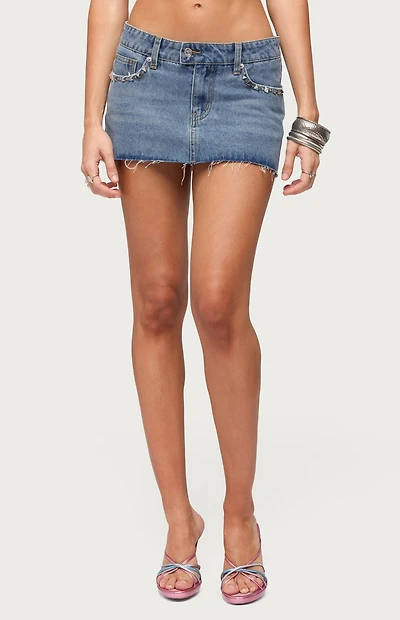 Edikted Avielle Studded Denim Micro Skort