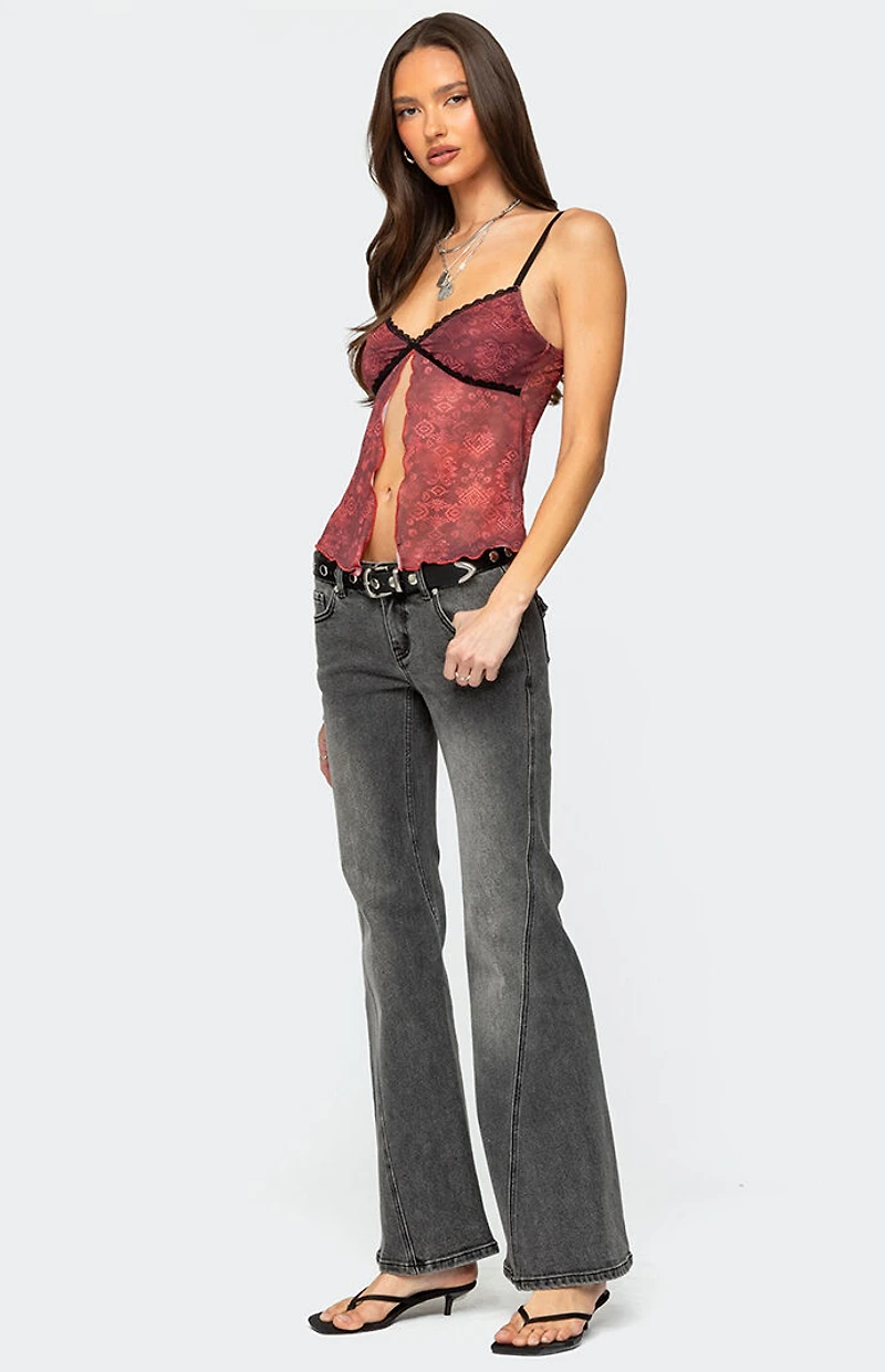 Edikted Printed Mesh Split Front Top