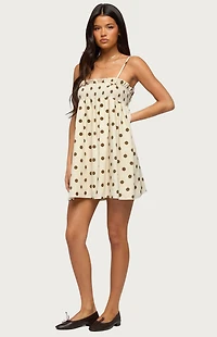 Edikted Polka Dot Linen Look Mini Dress