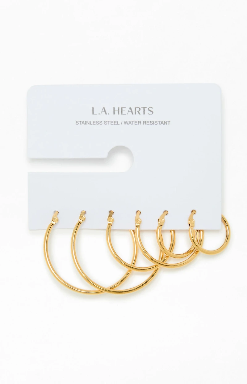 LA Hearts 3 Pack Thin Gold Hoop Earrings