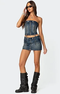Edikted Guinevere Zip Washed Denim Mini Skirt