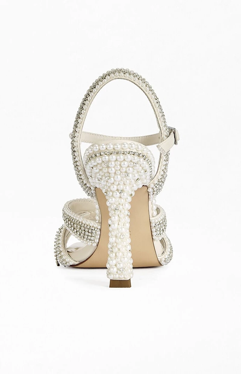 AZALEA WANG Women's Elara Ivory Pearl Sandal Heels