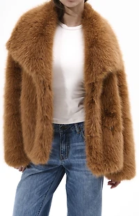 AZALEA WANG Regina Tan Faux Fur Coat