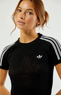 adidas Black Crochet Cropped T-Shirt