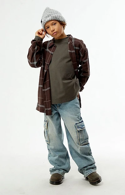 Pacsun Kids Baggy Jeans Frayed Cargo Medium Blue