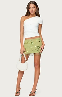 Edikted Alza Sequin Bead Fringed Mini Skirt