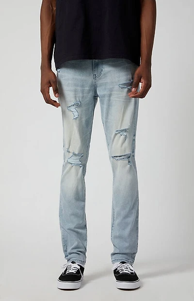 Pacsun Bryce Stacked Skinny Jeans Stretch Ripped Light Indigo