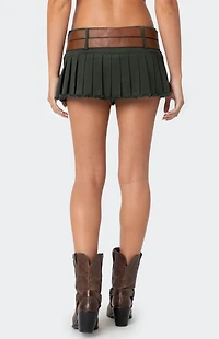 Edikted Double Belt Pleated Denim Micro Skort