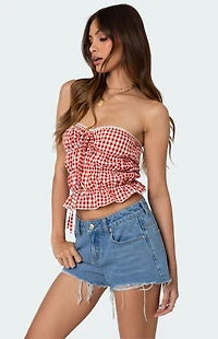 Edikted Lanna Gingham Elastic Scrunch Top
