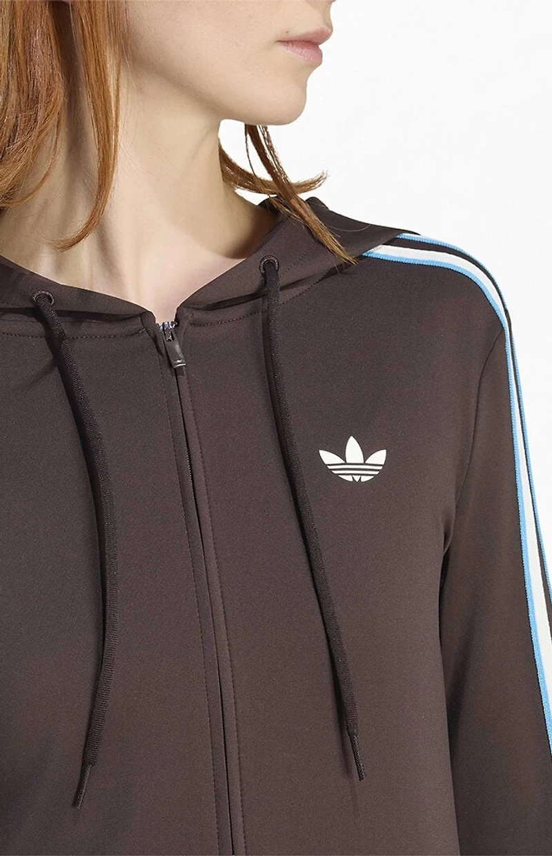 adidas Brown Trefoil 3-Stripe Zip Up Hoodie