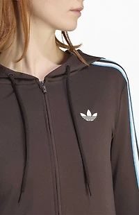 adidas Brown Trefoil 3-Stripe Zip Up Hoodie