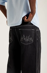 Pacsun Blake Extreme Baggy Jeans Embroidered Flames Washed Black