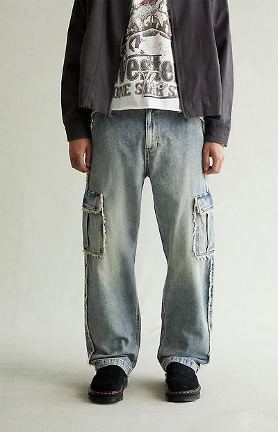 Pacsun Dylan Baggy Jeans Cargo Frayed Light Indigo