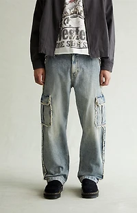 Pacsun Dylan Baggy Jeans Cargo Frayed Light Indigo