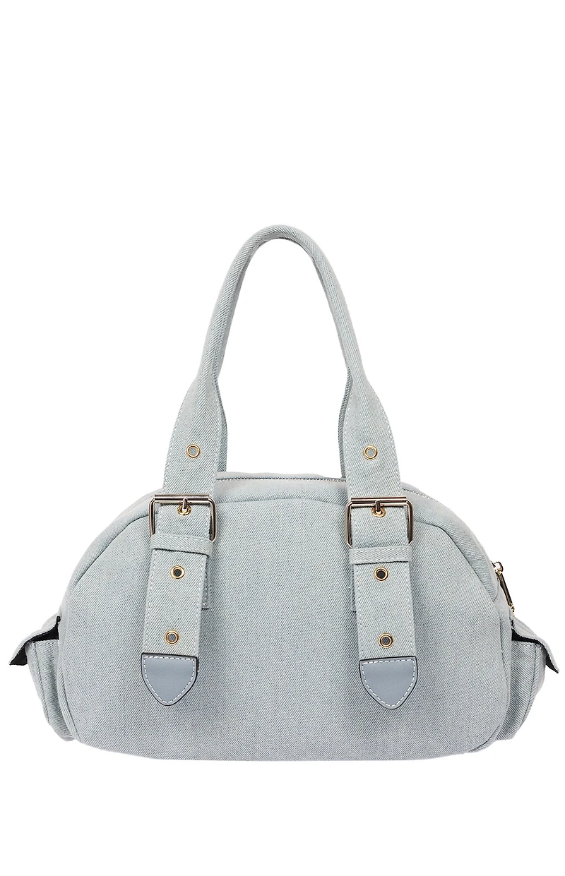 True Religion Denim Blue Multi Patch Satchel Bag