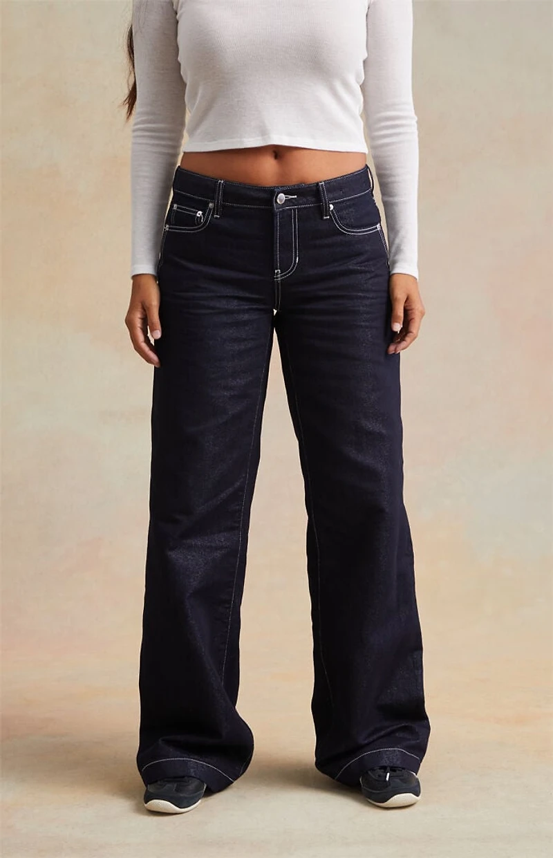 RARE DNM EDIT Dark Blue Metallic Contrast Stitch Low Rise Baggy Jeans