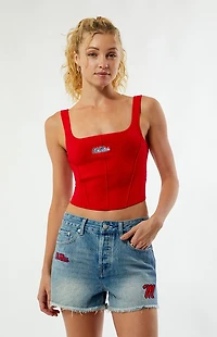 HYPE & VICE Mississippi Ole Miss High Waisted Relaxed Patched Denim Shorts