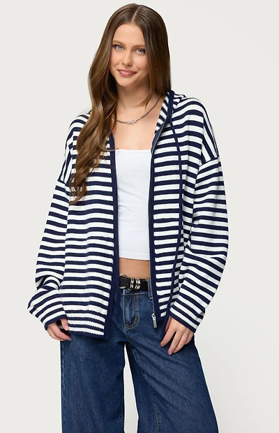 Edikted Safari Striped Knit Zip Up Hoodie