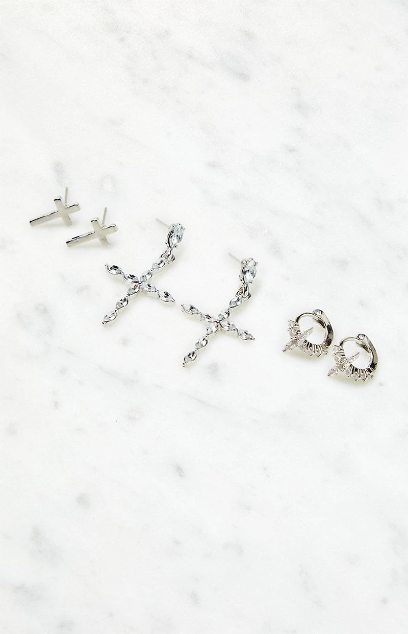 LA Hearts 3 Pack Cross Earrings