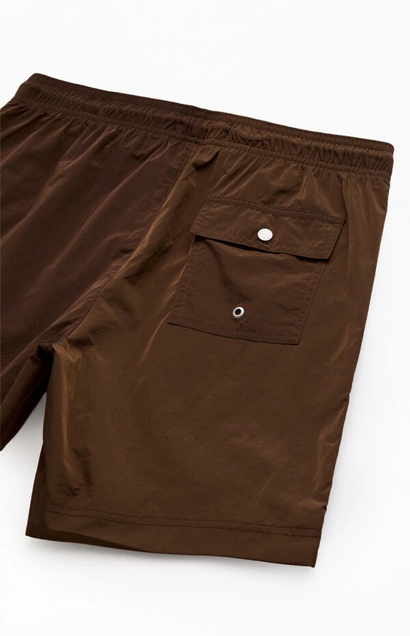 Pacsun Brown Solid 6.5" Swim Trunks