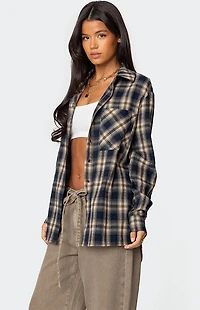 Edikted Plaid Flannel Button Up Shirt