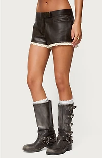 Edikted Lissa Lacey Faux Leather Shorts
