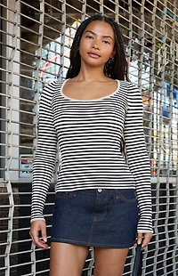 John Galt Black & Cream Striped Long Sleeve Top