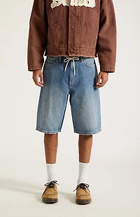 Pacsun Austin Extreme Baggy Denim Shorts Drawstring Medium Blue
