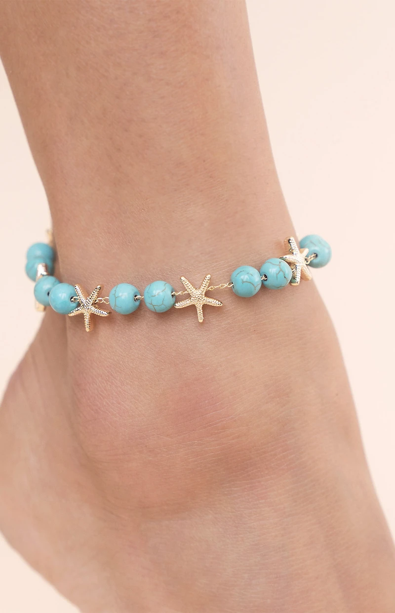 Ettika Starfish & Turquoise Beaded Anklet