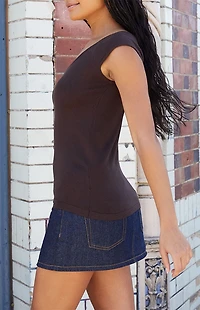 John Galt Brown Scoop Neck Top