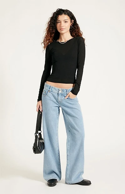 Pacsun Zoe Low Rise Girlfriend Jeans Button Pocket Light Blue