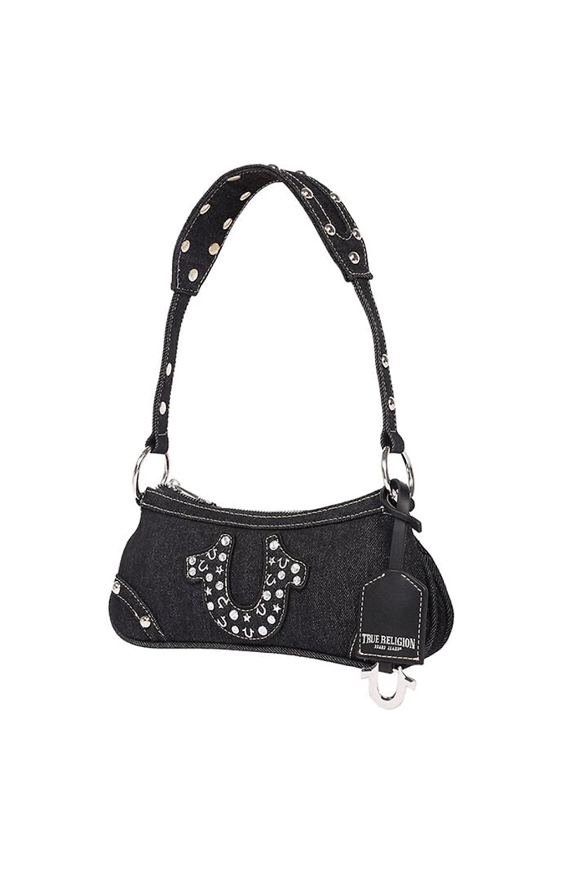 True Religion Horseshoe Black Denim Shoulder Bag