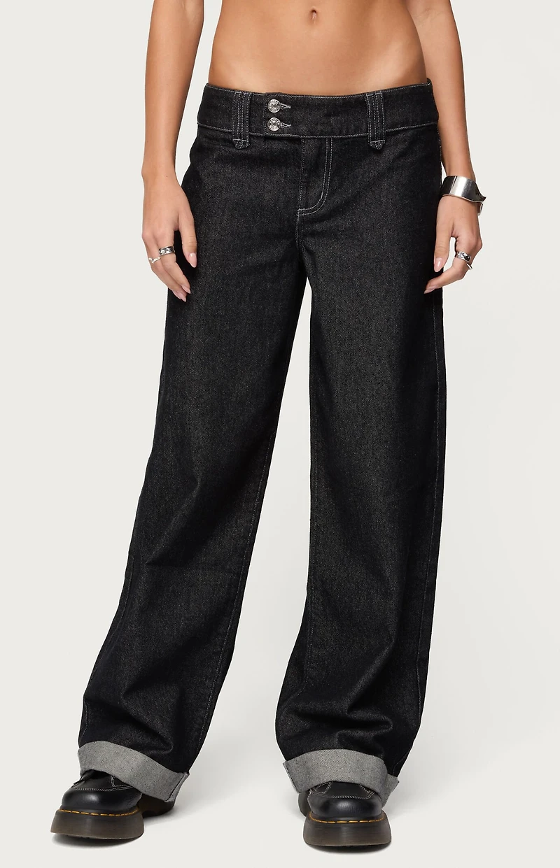 Edikted Cuffed Low Rise Straight Leg Jeans