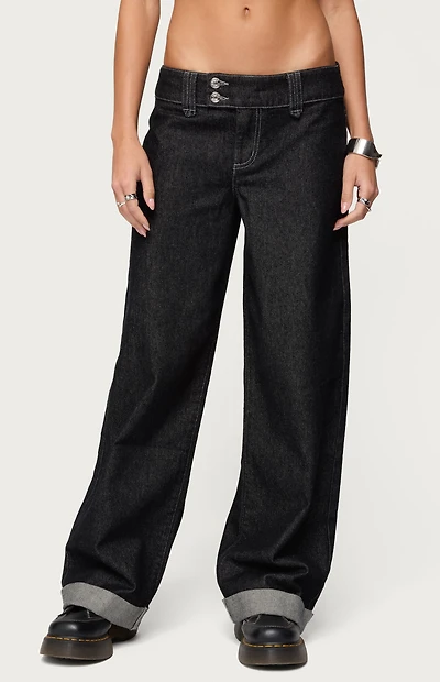 Edikted Cuffed Low Rise Straight Leg Jeans