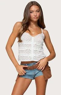 Edikted Chrissa Embroidered Cotton Ruffle Top