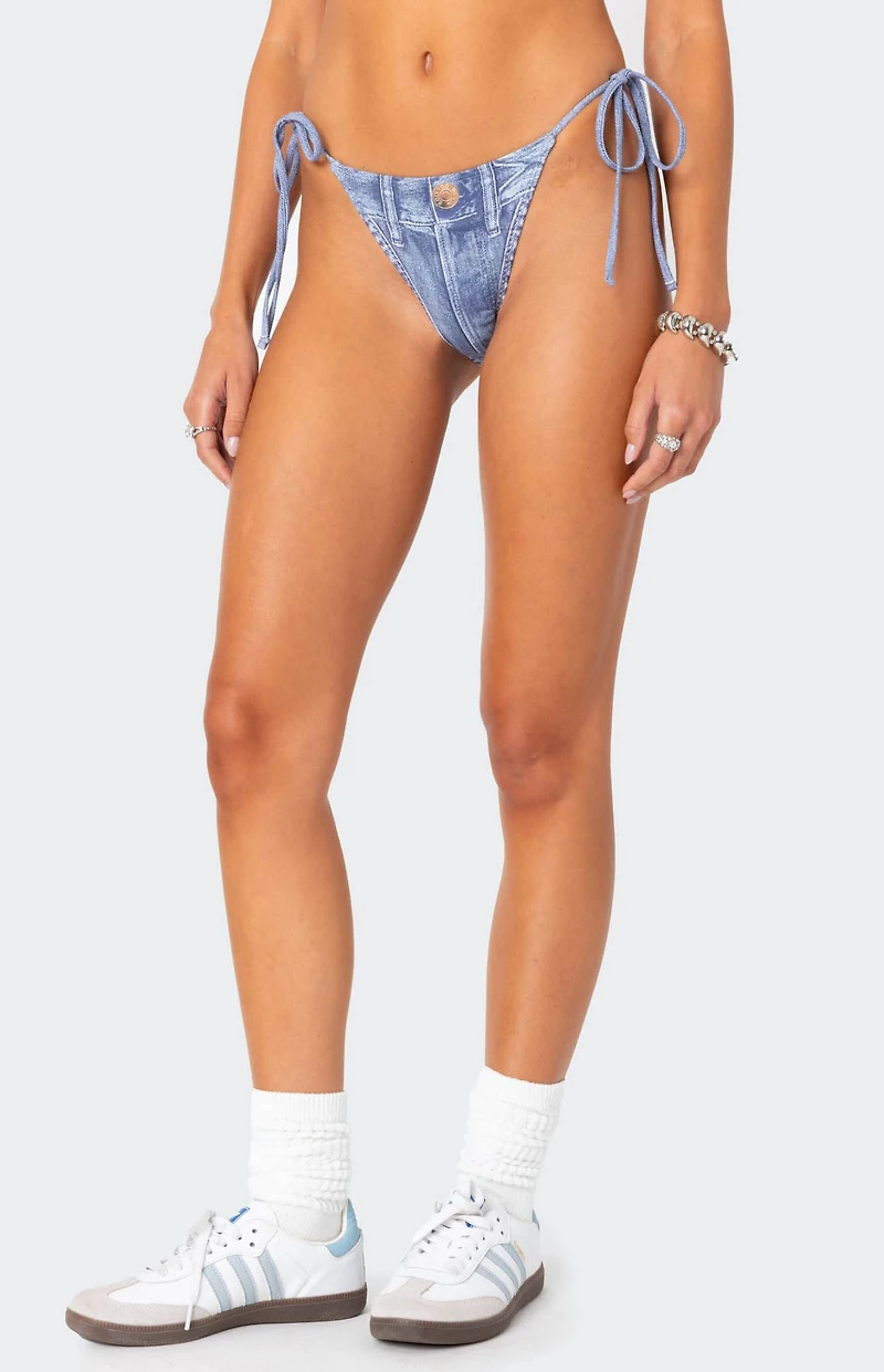 Edikted Denim Printed String Bikini Bottom