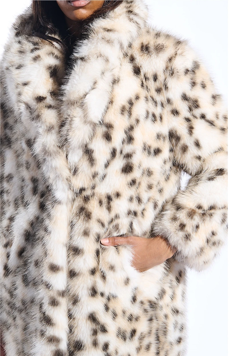 AZALEA WANG Pepper Snow Leopard Faux Fur Coat