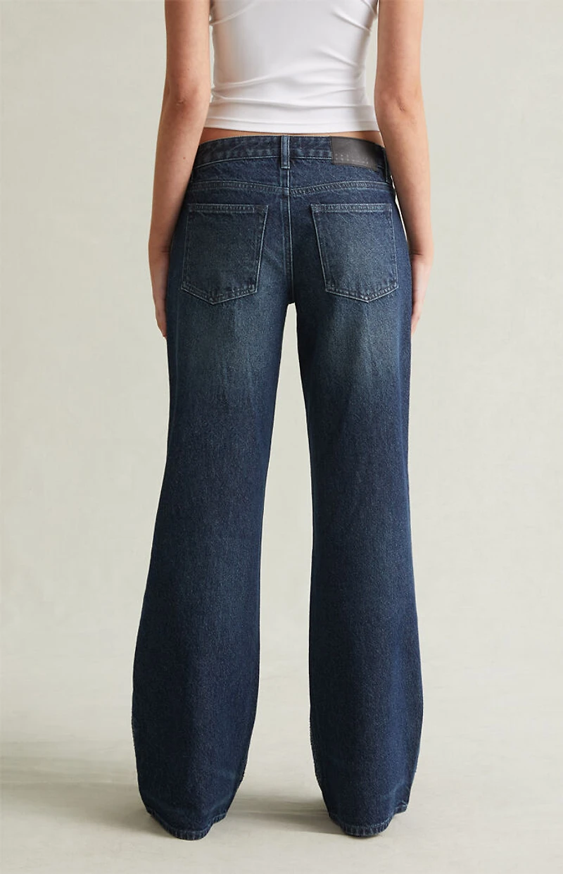 Pacsun Casey Low Rise Baggy Jeans Rhinestone Medium Blue