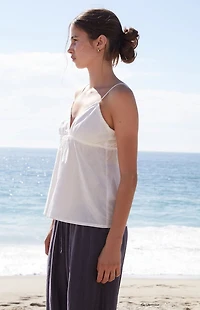 John Galt White Edith Tie Front Tank Top