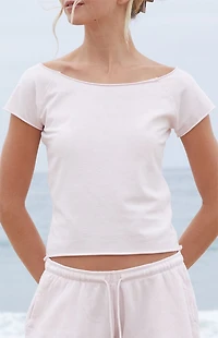 John Galt Pink Bonnie Off-The-Shoulder Crop Top