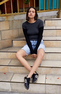 John Galt Black & Gray Bella Long Sleeve Colorblock Top