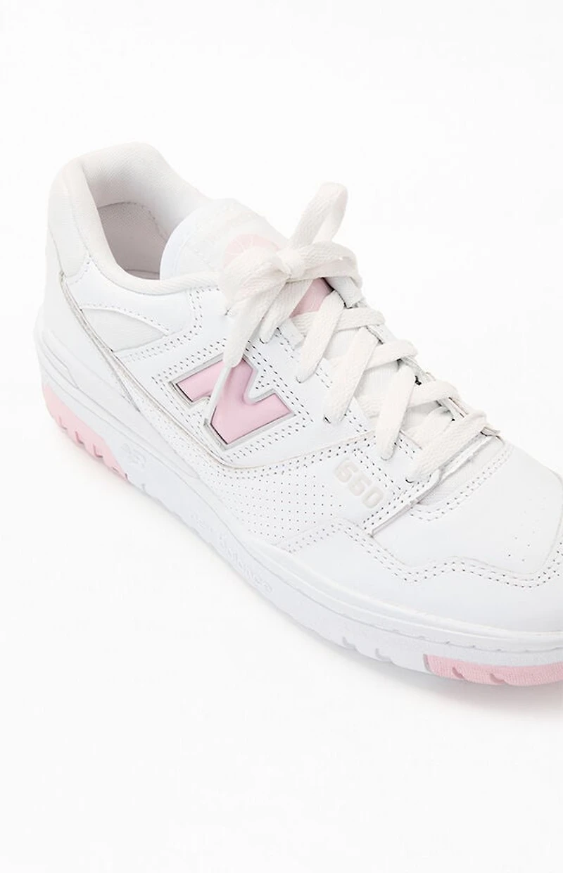 New Balance White & Pink 550 Sneakers