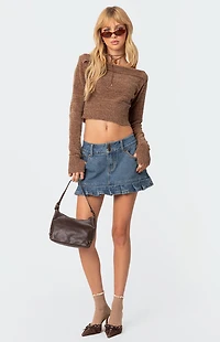 Edikted Pleated Hem Washed Denim Mini Skirt