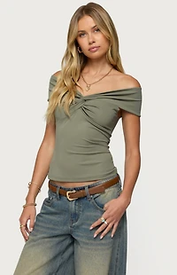 Edikted Twisted Front Off Shoulder Top