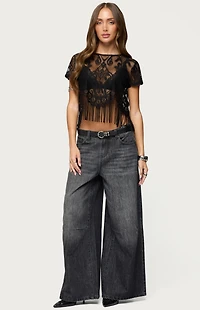 Edikted Kira Sheer Lace Fringe Top